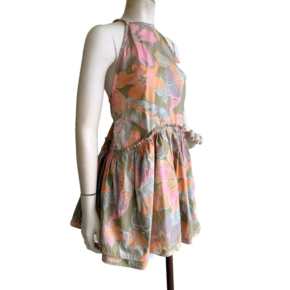 FREE PEOPLE Anthropologie Sundress Backless Floral Butterfly Print Mini Dress XS